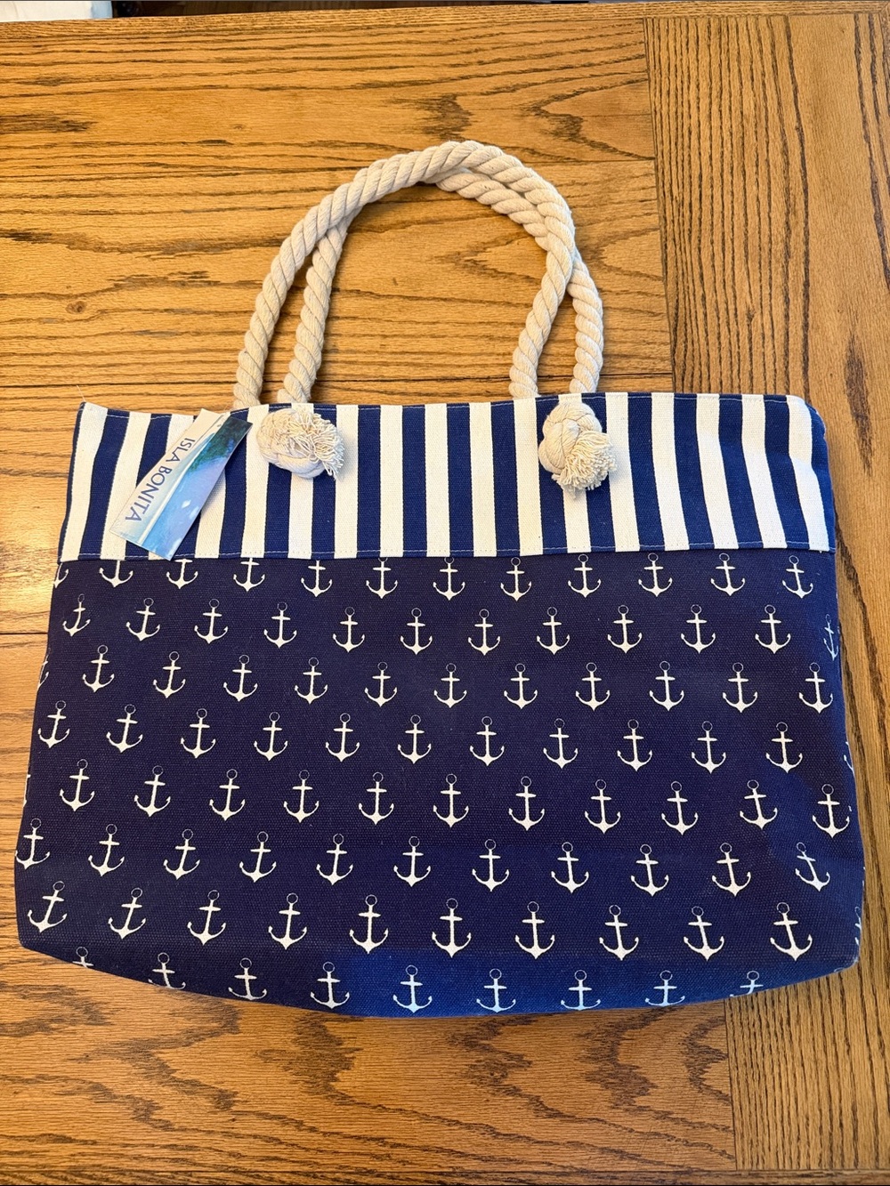 NWT - Isla Bonita Nautical Navy Anchor Canvas Tote with Rope Handles